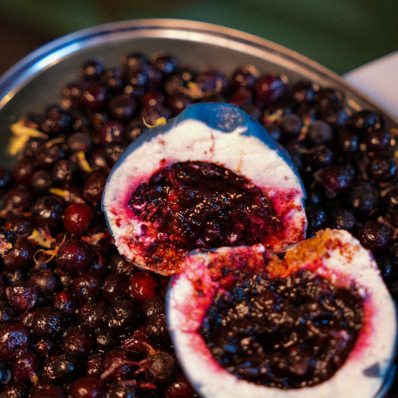 Blueberry Shaped Mousse Dessert with White Chocolate