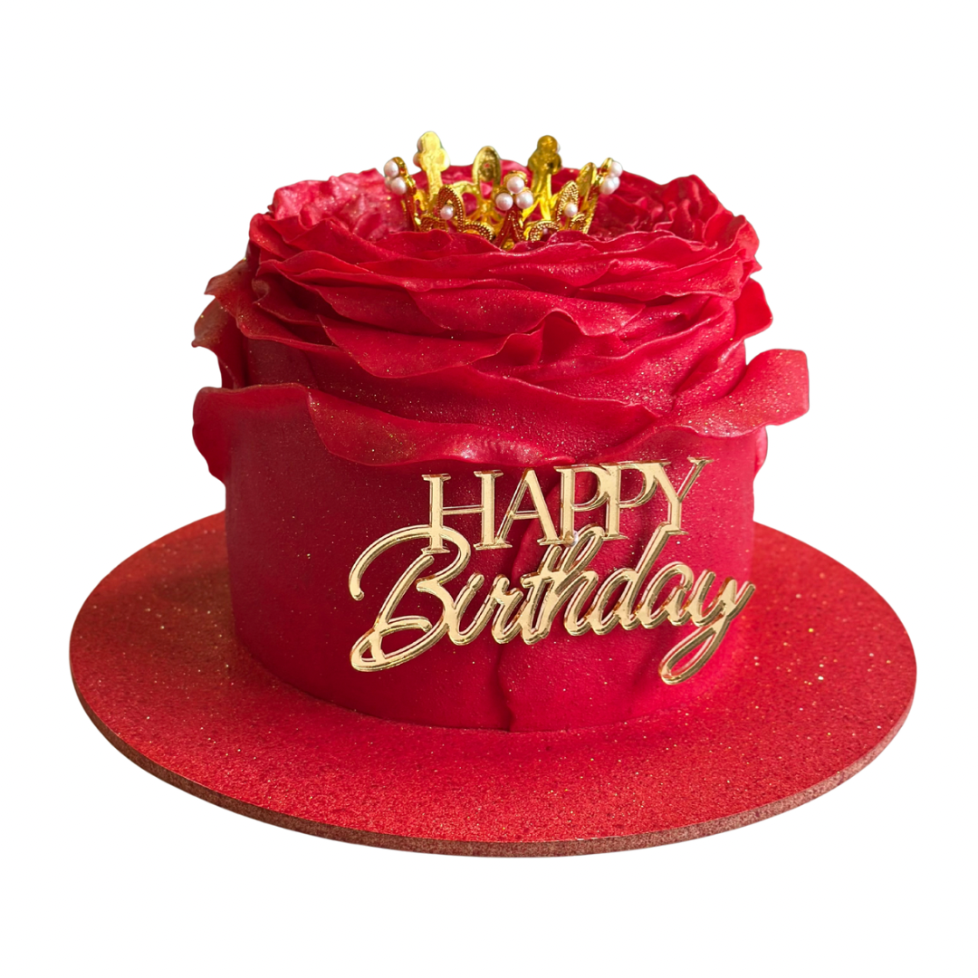 Red rose cake and gold crown